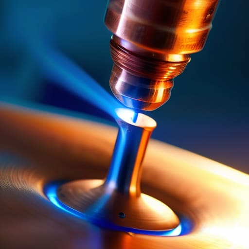 Worker performing precision metal brazing process.