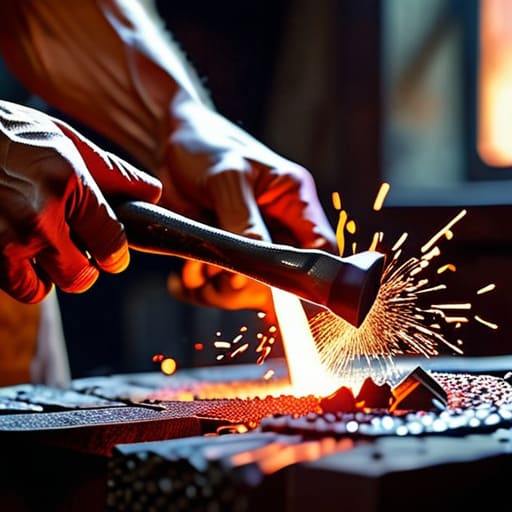 Blacksmith putting the hammer down on steel.