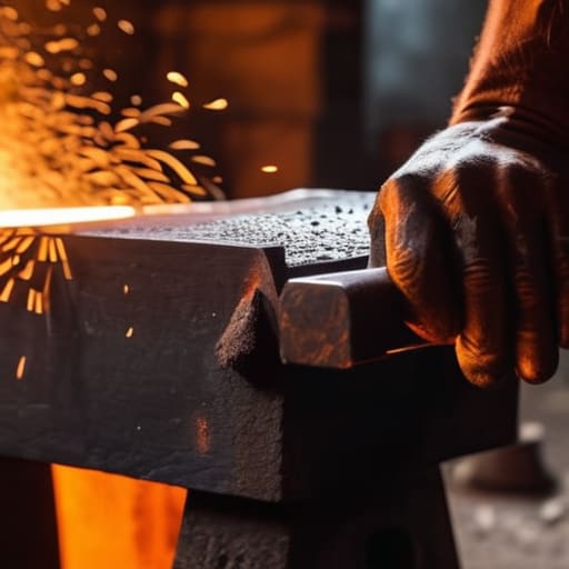 Blacksmith putting the hammer down on iron.