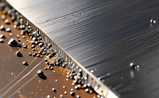 Sanding a surface with metal sandpaper.