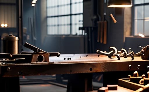 Metalwork workshop essentials displayed on a table.