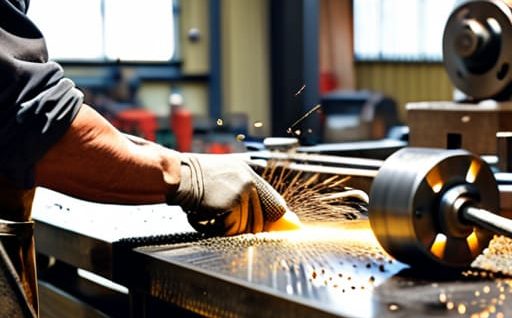 Metalwork workshop maintenance on industrial equipment.