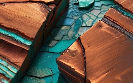 Green patina from copper oxidation process.