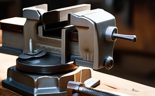 Using professional metal-working vices for precision.