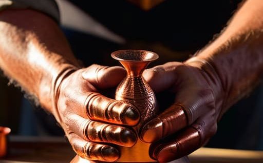 Mastering techniques for decorative copper smithing.