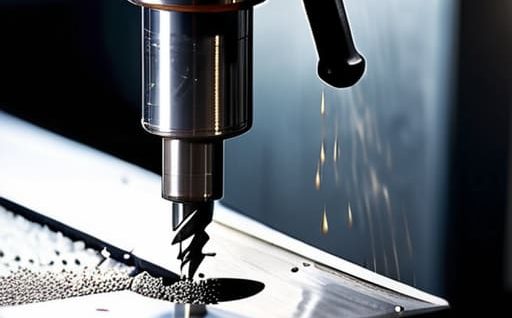 Worker performing a metal drill press operation.