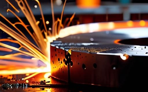 Worker performing hot metal scale removal.
