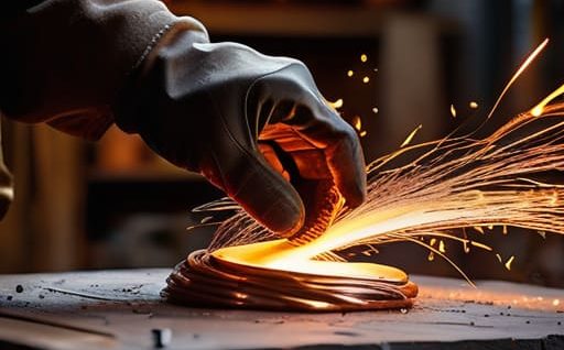 Artist creating a decorative metal sculpture.